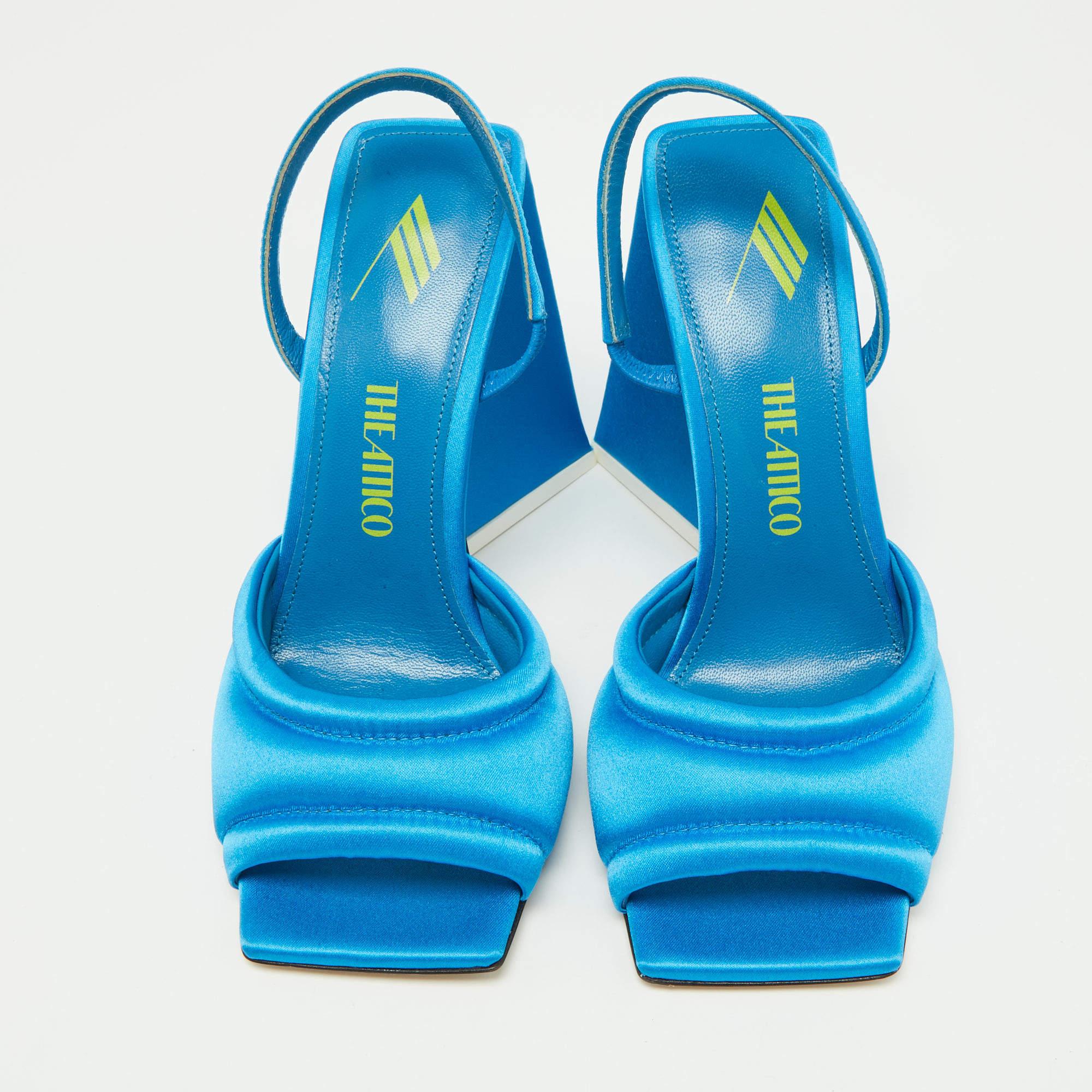 The Attico Blue Satin Devon Ankle Strap Sandals Size 37 For Sale 1