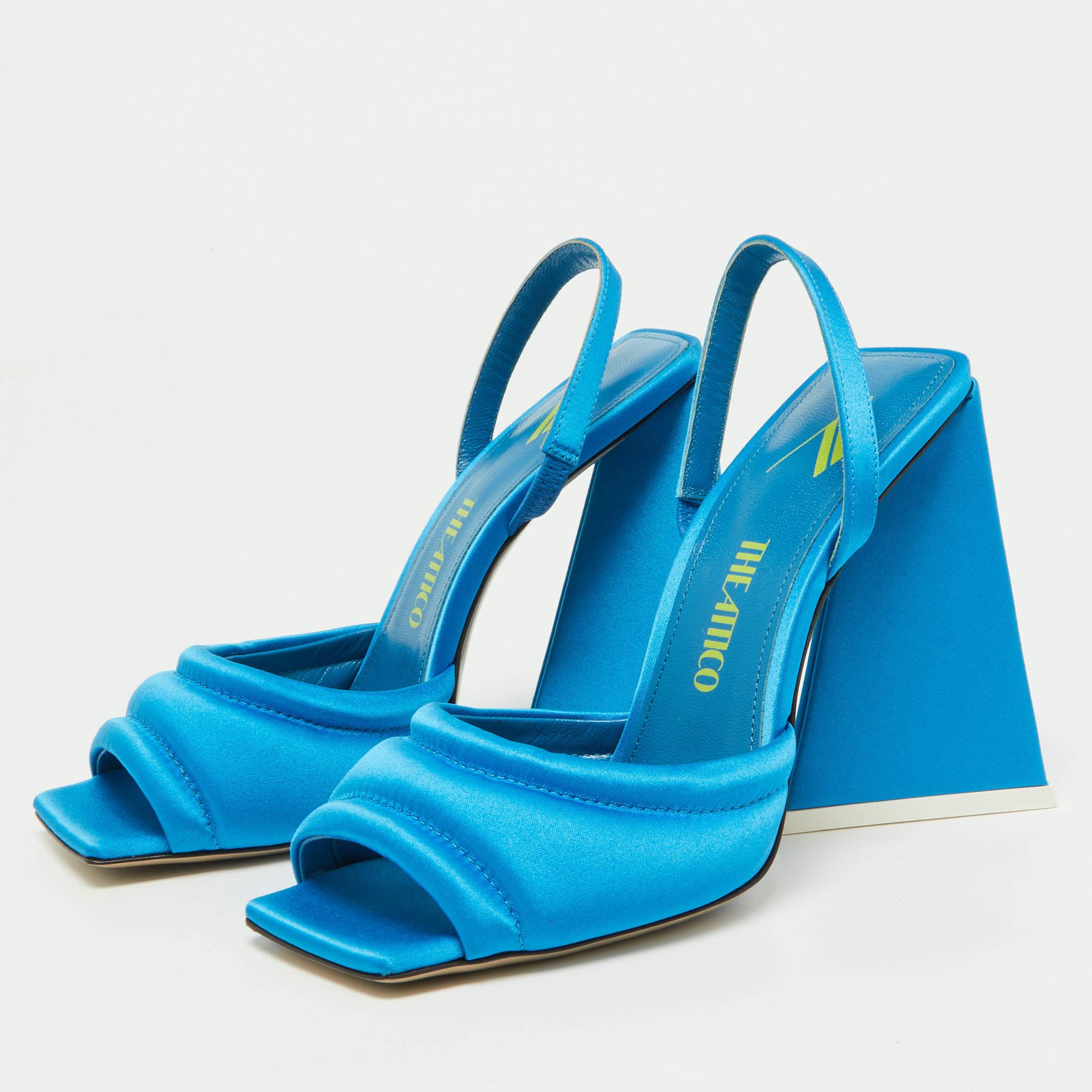 The Attico Blue Satin Devon Ankle Strap Sandals Size 37 For Sale 2
