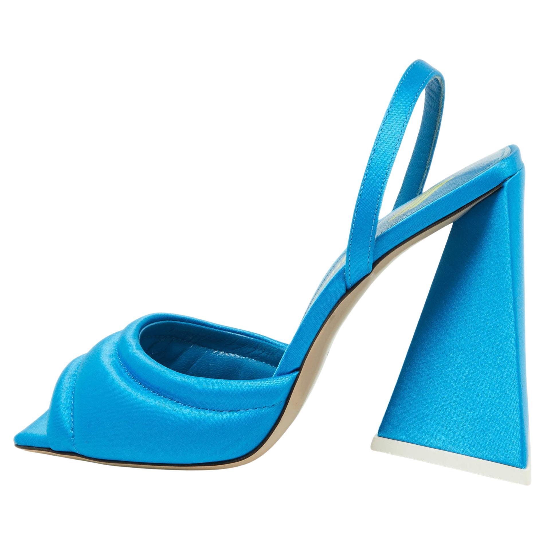 The Attico Blue Satin Devon Ankle Strap Sandals Size 37 For Sale