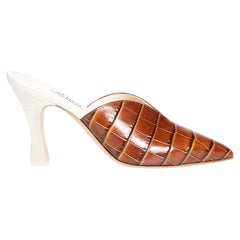 The Attico Brown Leather Croc Embossed Mules Size IT 38
