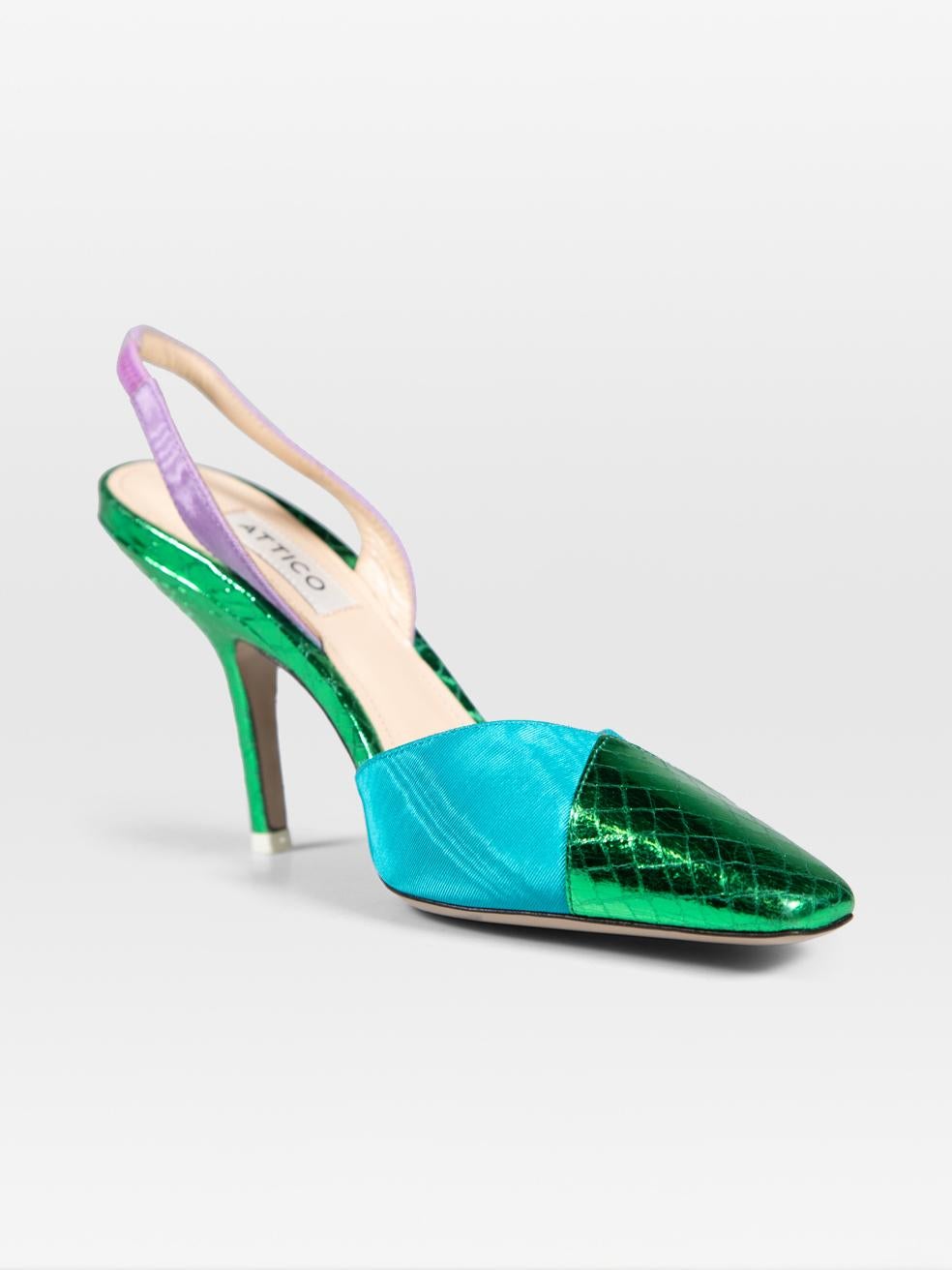 CONDITION is Very good. Minimal wear to heel is evident. Minimal wear to the toe tip of the right shoe where a small abrasion can be seen on this used The Attico designer resale item.
 
 
 
 Details
 
 
 Multicolour
 
 Cloth textile
 
 Heels
 
