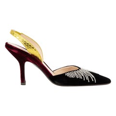 The Attico Contrast Panel Velvet Jewelled Slingback Heels Size IT 37