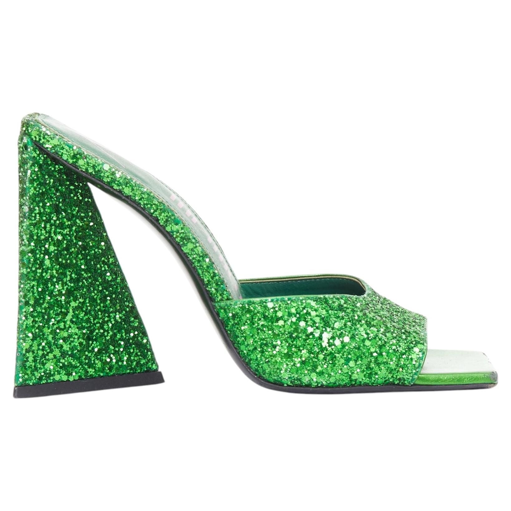 THE ATTICO Devon green apple glitter square open toe architectural mules EU38