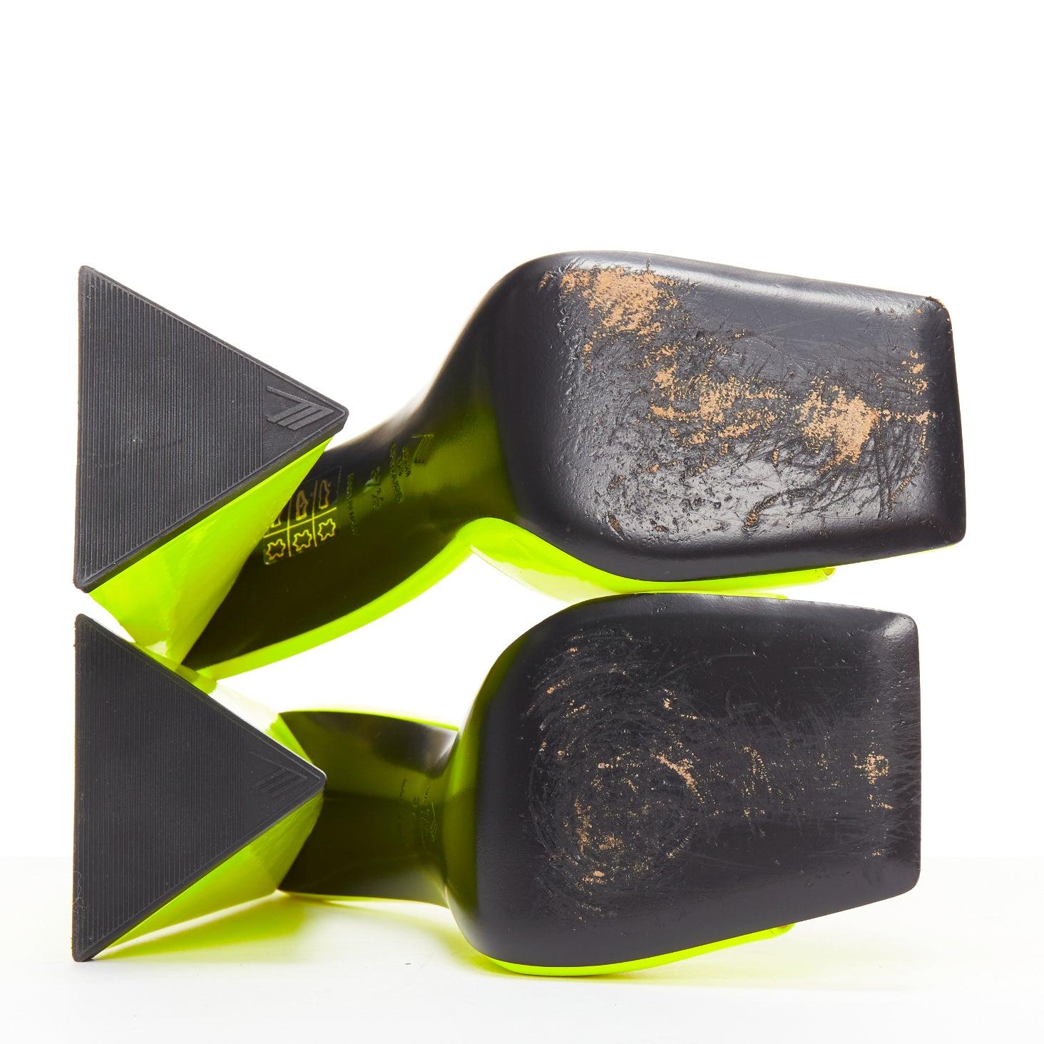 THE ATTICO Devon neon yellow leather open square toe mules heels EU37.5 6