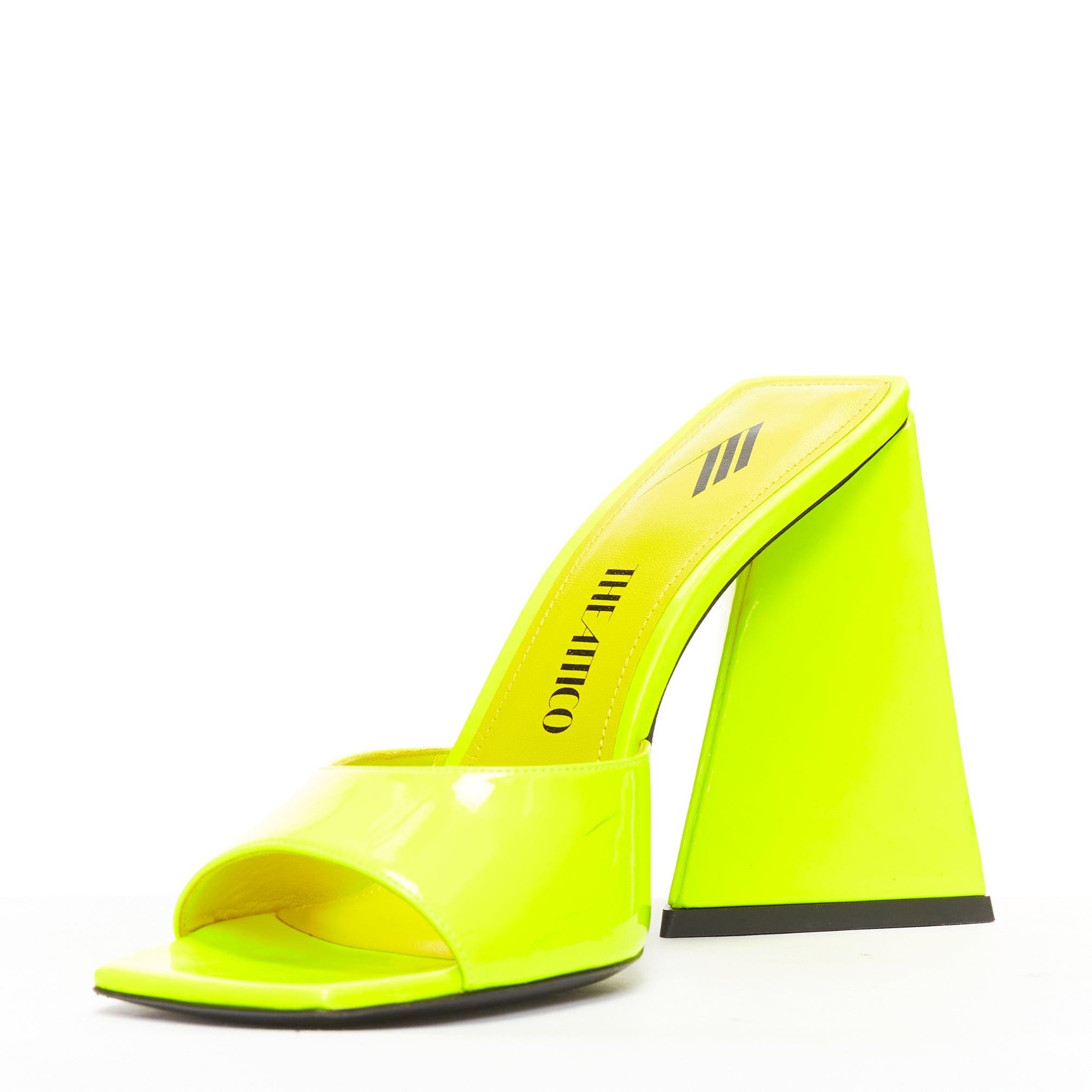 Women's THE ATTICO Devon neon yellow leather open square toe mules heels EU37.5 For Sale
