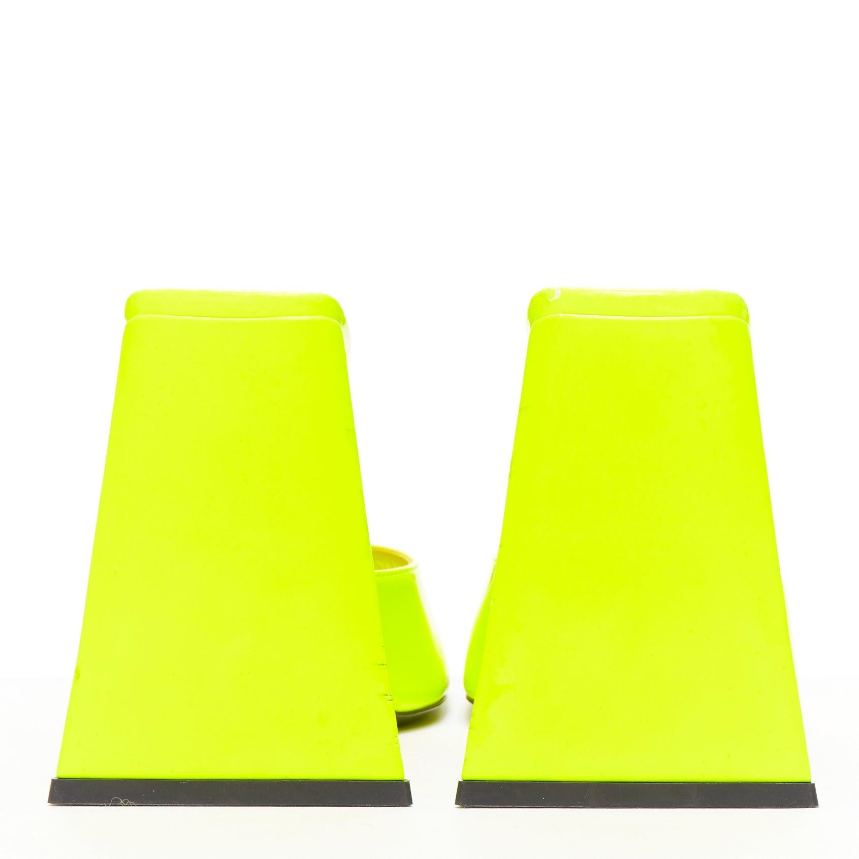 Women's THE ATTICO Devon neon yellow leather open square toe mules heels EU37.5