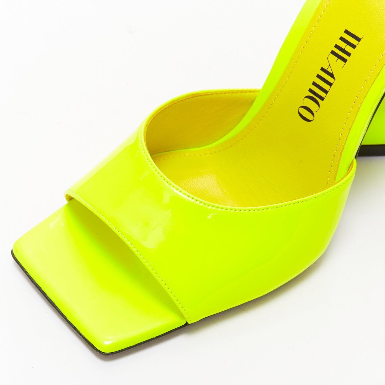 THE ATTICO Devon neon yellow leather open square toe mules heels EU37.5 2