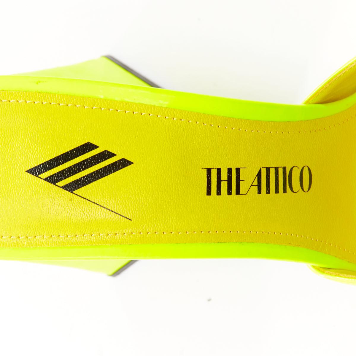 THE ATTICO Devon neon yellow leather open square toe mules heels EU37.5 4