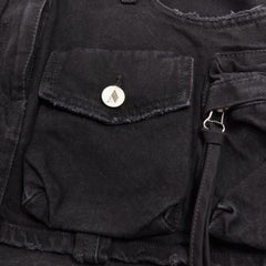 THE ATTICO Fay black cotton multi cargo pocket low rise mini skirt 25"