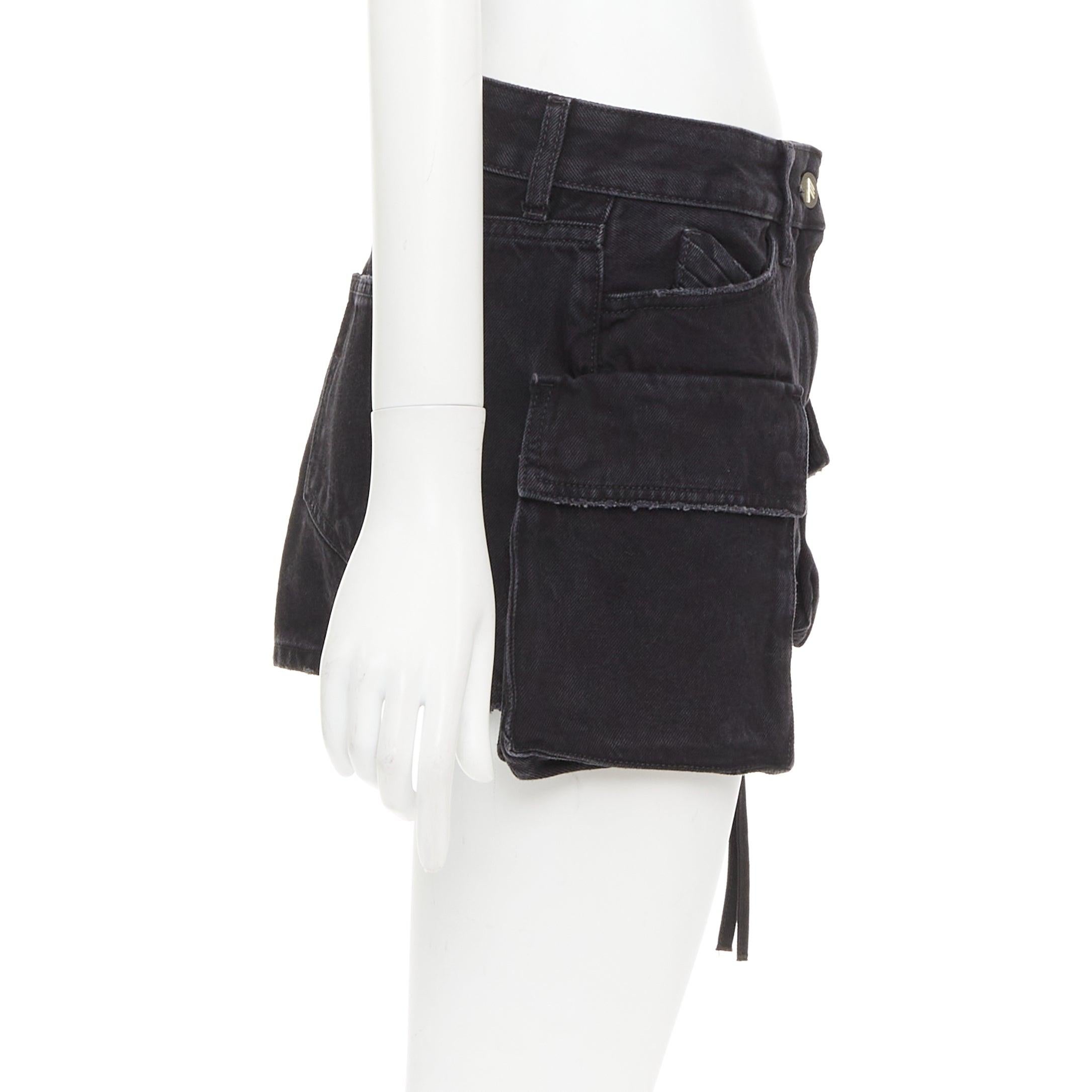 THE ATTICO Fay - Minigonna a vita bassa in cotone nero con più tasche cargo 25
