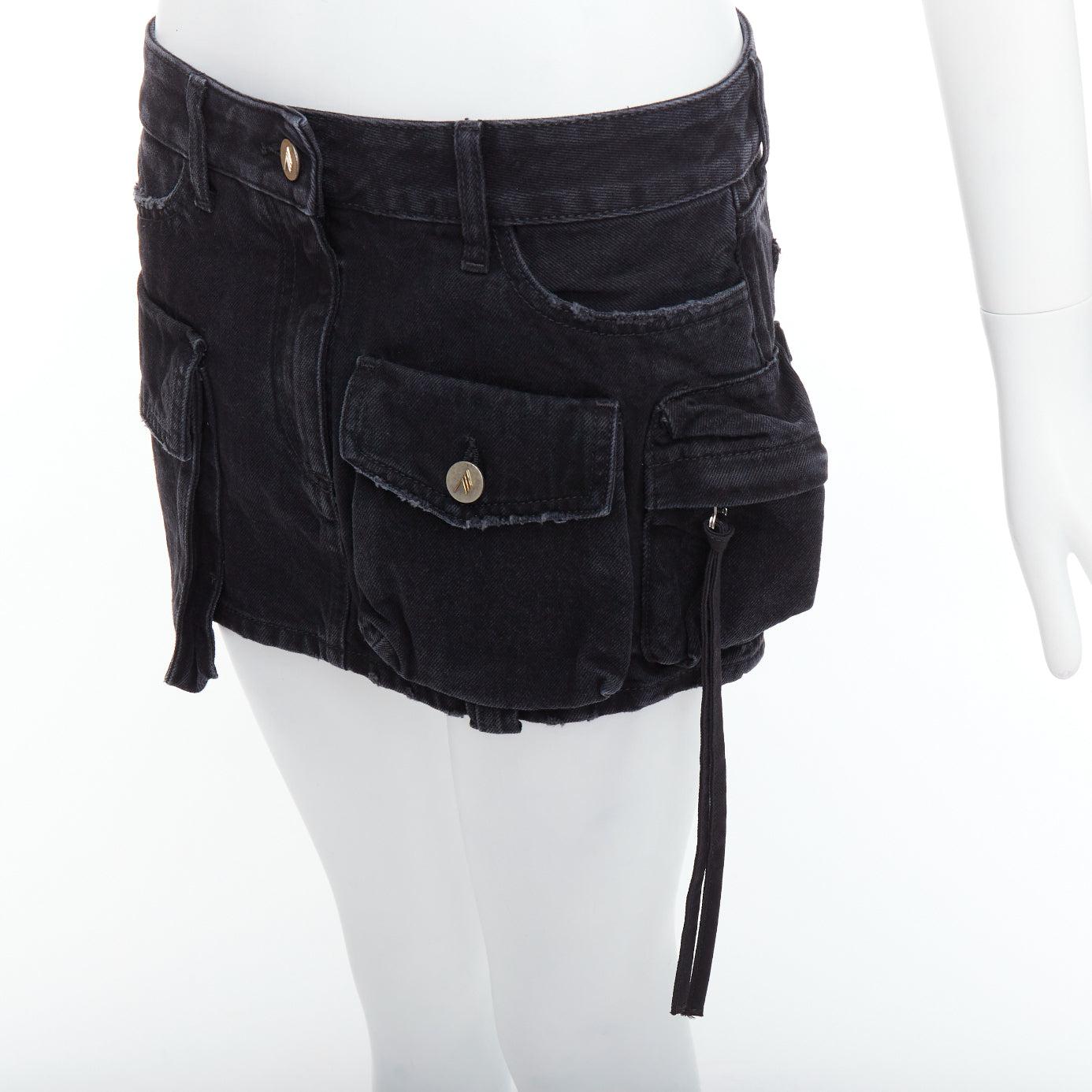 THE ATTICO Fay black washed denim pocketed cargo mini skirt 26
