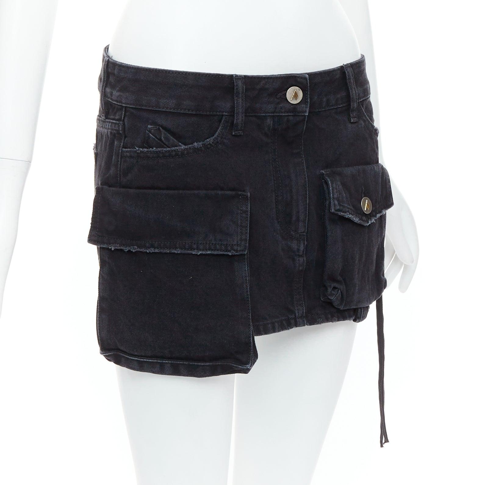 Black THE ATTICO Fay black washed denim pocketed cargo mini skirt 26
