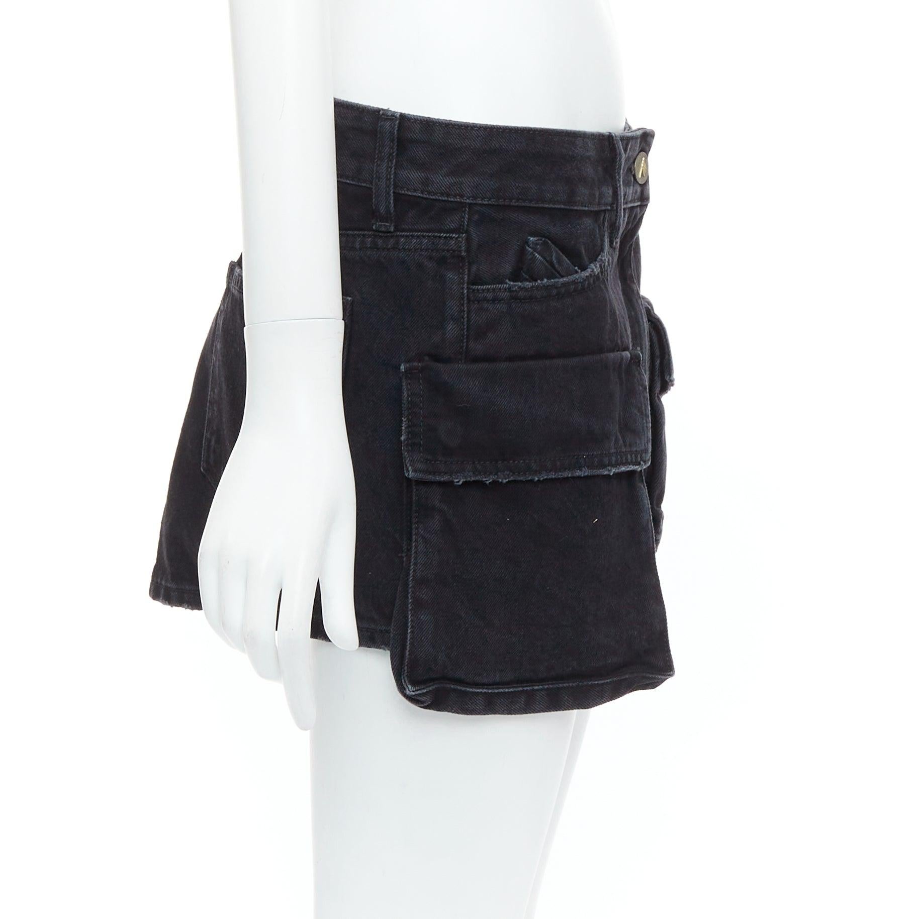 THE ATTICO Fay black washed denim pocketed cargo mini skirt 26