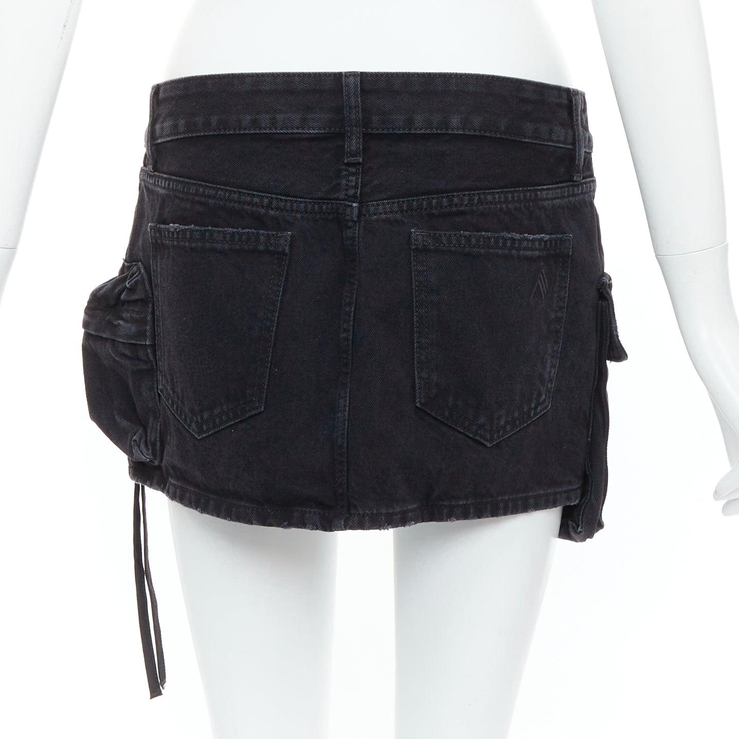 Women's THE ATTICO Fay black washed denim pocketed cargo mini skirt 26