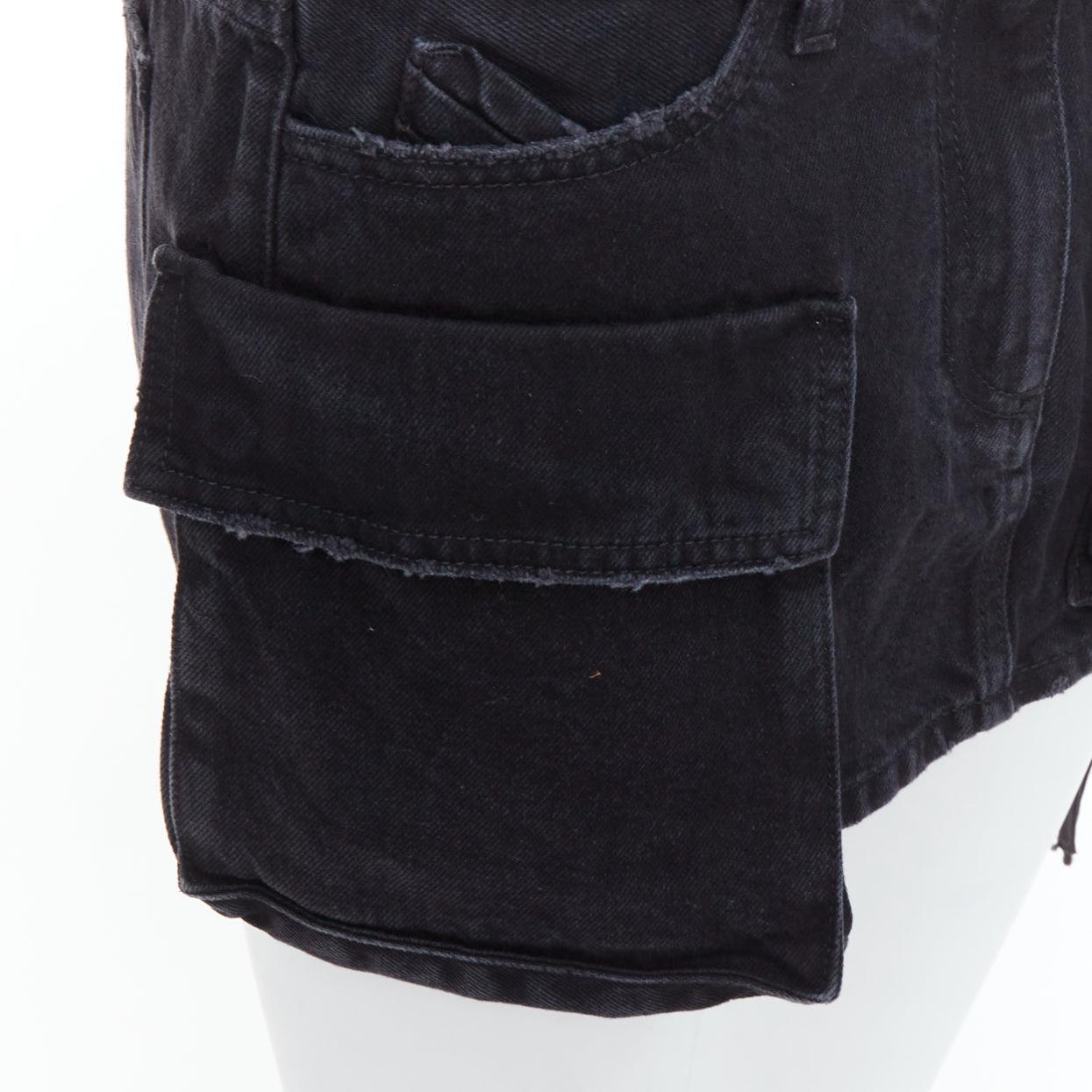 THE ATTICO Fay black washed denim pocketed cargo mini skirt 26