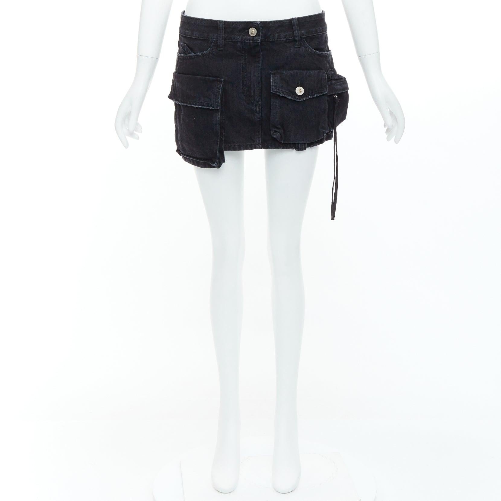 THE ATTICO Fay black washed denim pocketed cargo mini skirt 26
