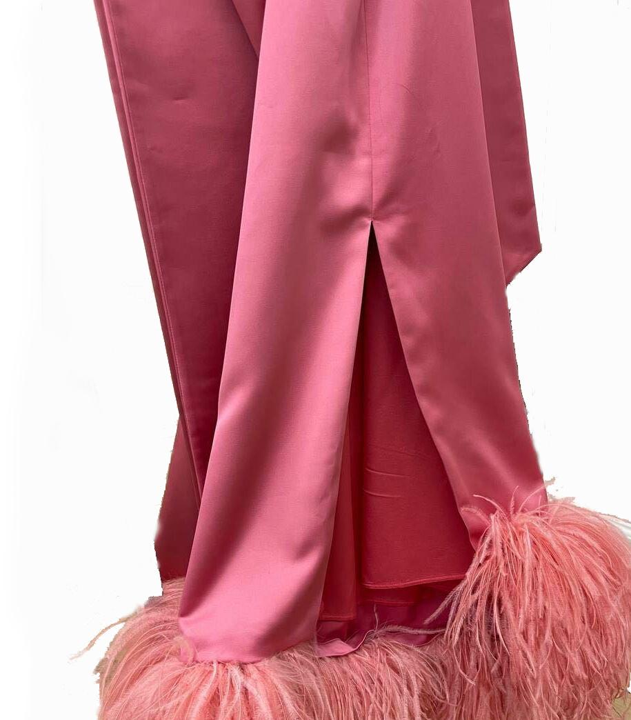 Pink The ATTICO Feather-Trimmed Silk Tie-Neck Maxi Dress EU 42 