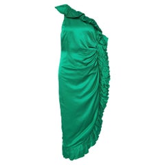 The Attico Green Cotton Blend Frilled One Shoulder Dress M