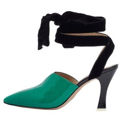 The Attico Green Patent Leather Velvet Pointed Toe Ankle Wrap Pumps Size 39