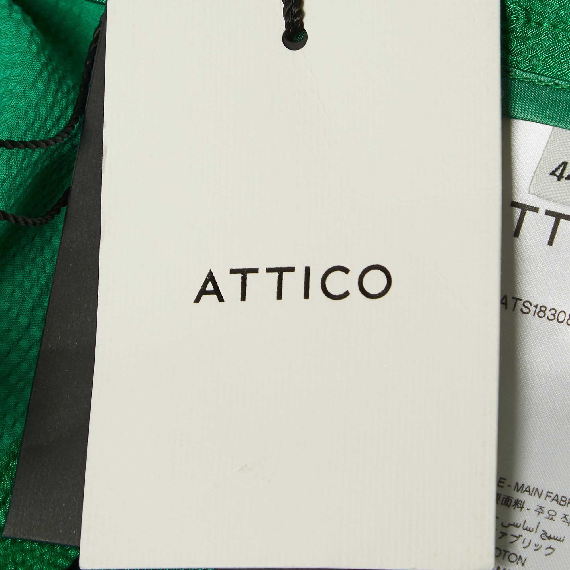 The Attico Martellato Pantalon à manches larges en satin vert M en vente 1