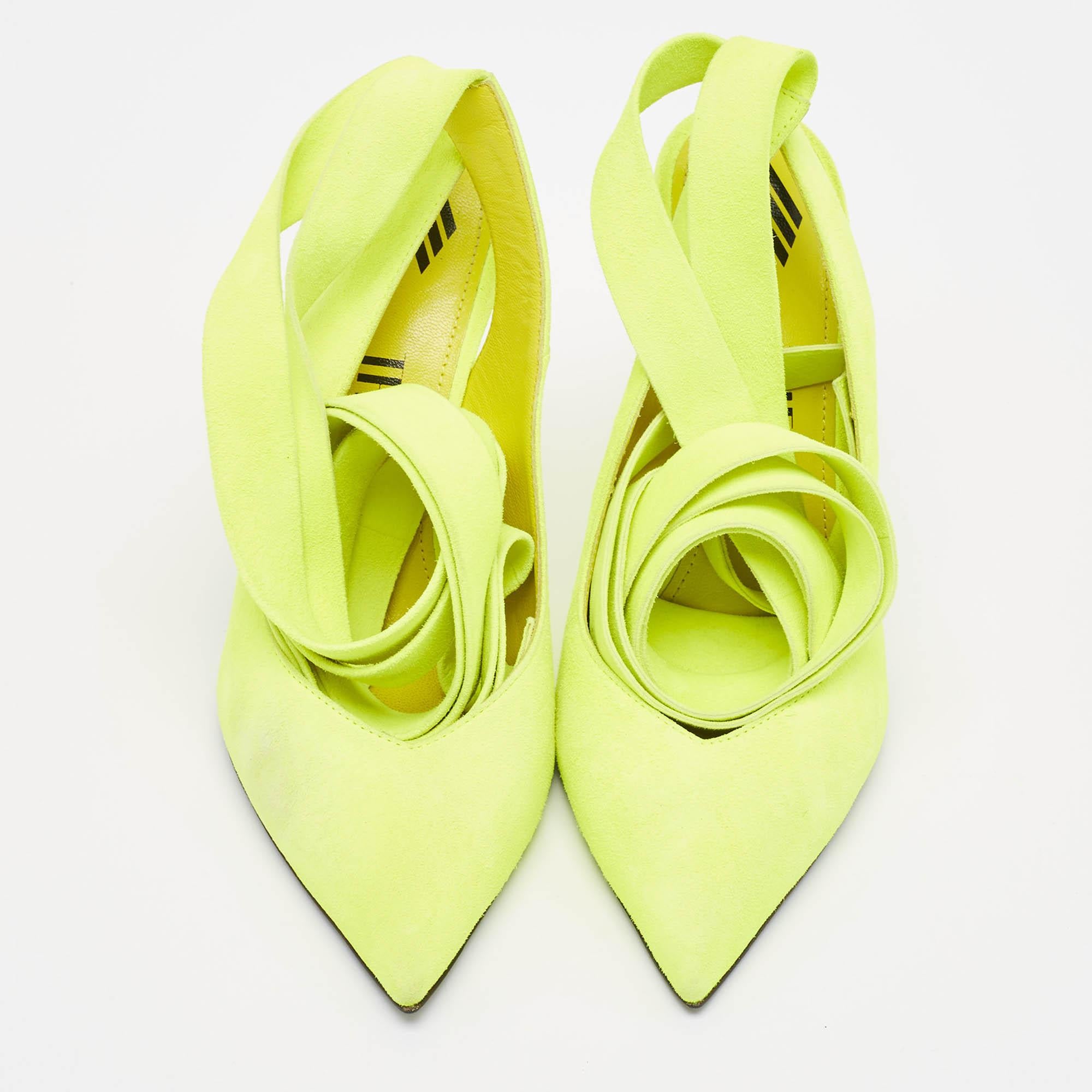 Yellow The Attico Green Suede Venus Ankle Wrap Pumps Size 36 For Sale