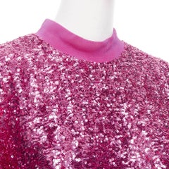 THE ATTICO hot pink sequin dolman sleeves crew neck mini dress IT38 XS