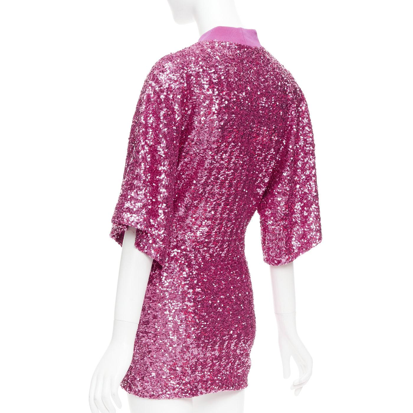 THE ATTICO hot pink sequin dolman sleeves crew neck mini dress IT38 XS For Sale 1