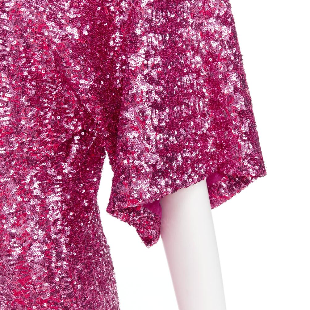 THE ATTICO hot pink sequin dolman sleeves crew neck mini dress IT38 XS For Sale 2