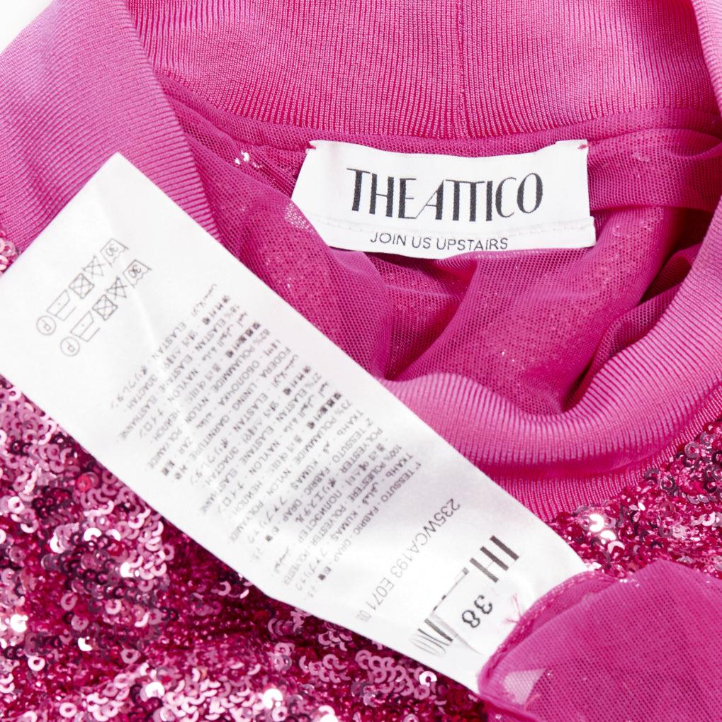 THE ATTICO hot pink sequin dolman sleeves crew neck mini dress IT38 XS For Sale 3