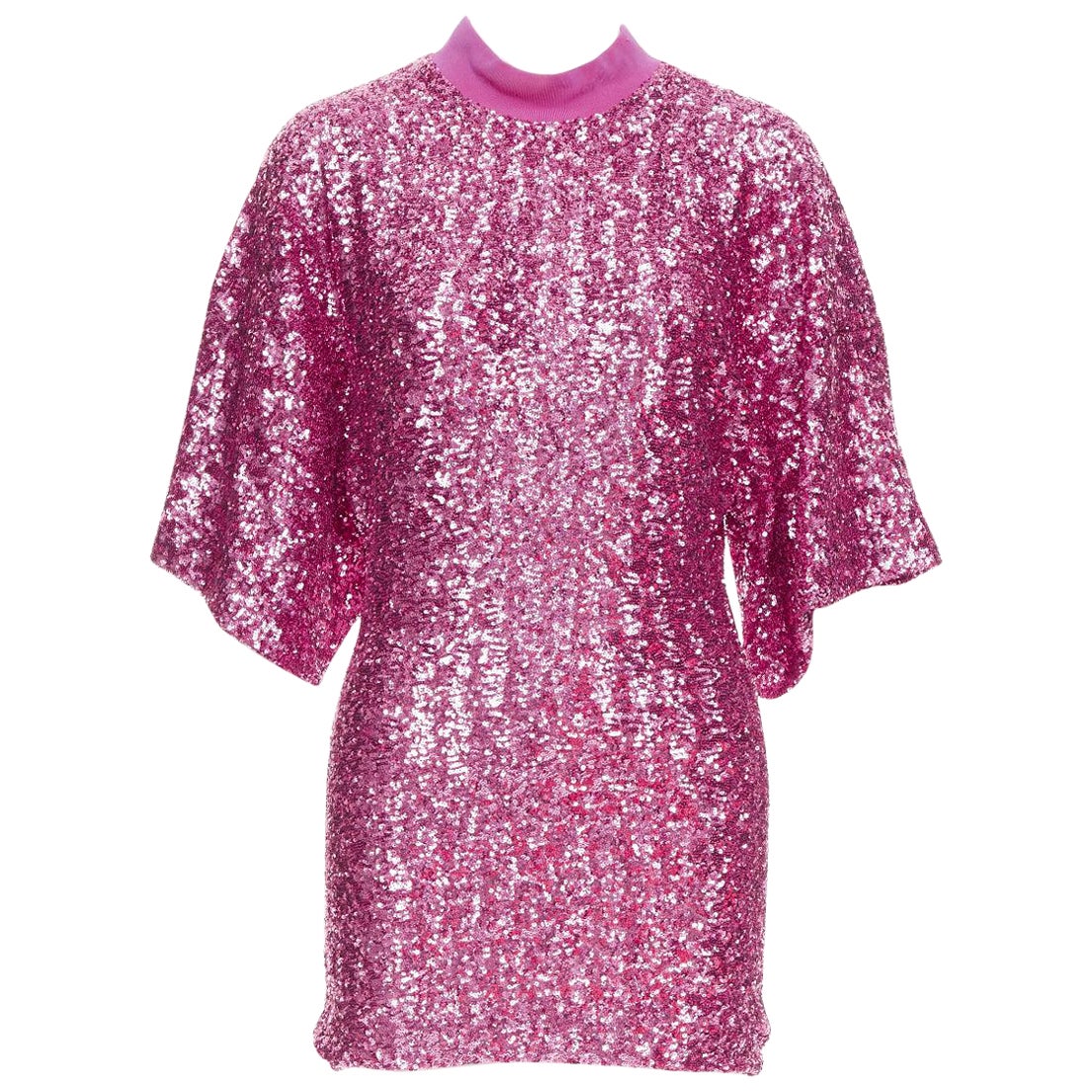 THE ATTICO Hot Pink Pailletten Dolman Ärmel Rundhalsausschnitt Minikleid IT38 XS