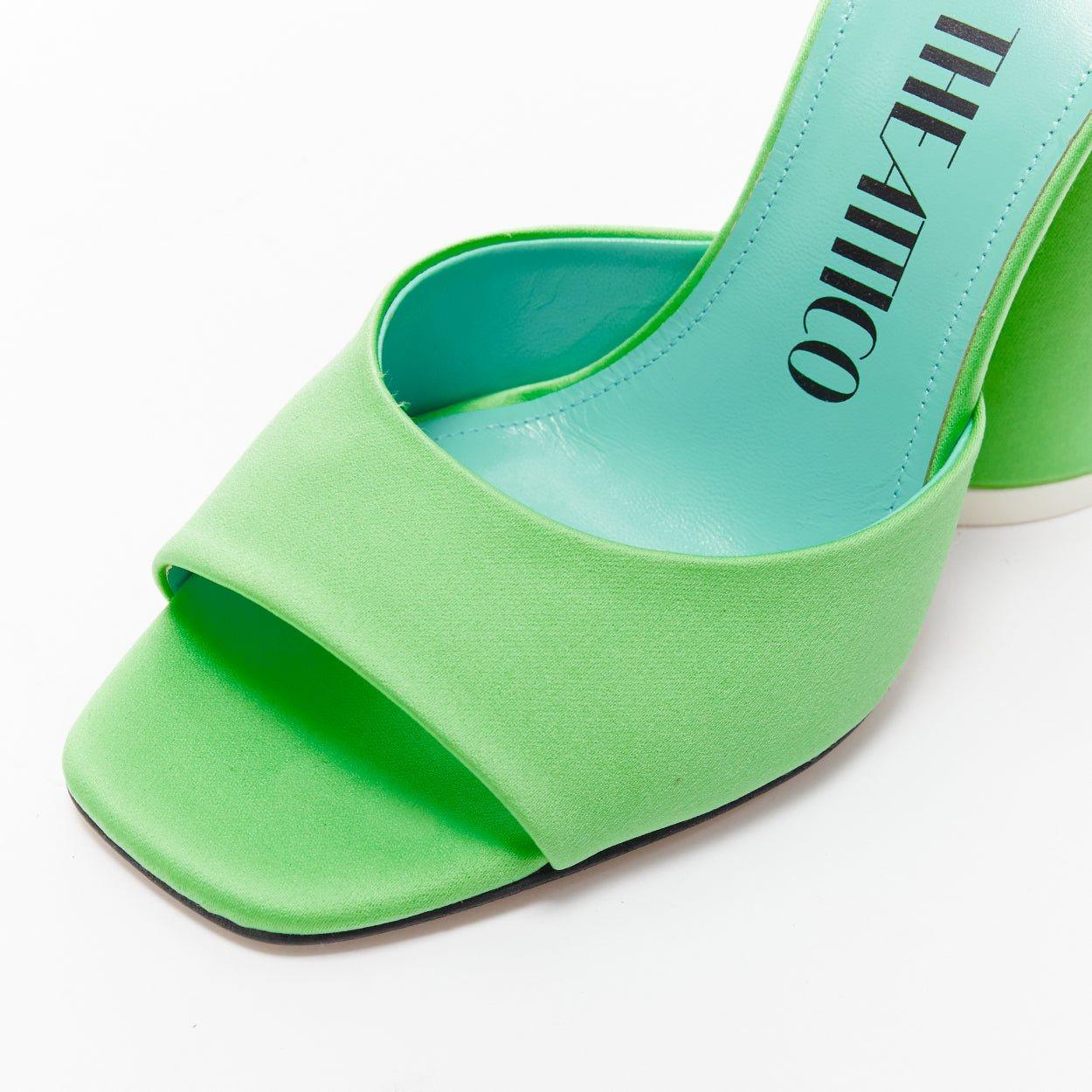 THE ATTICO Luz in raso verde menta con tacco a cono scultoreo open toe mule EU36.5 in vendita 2