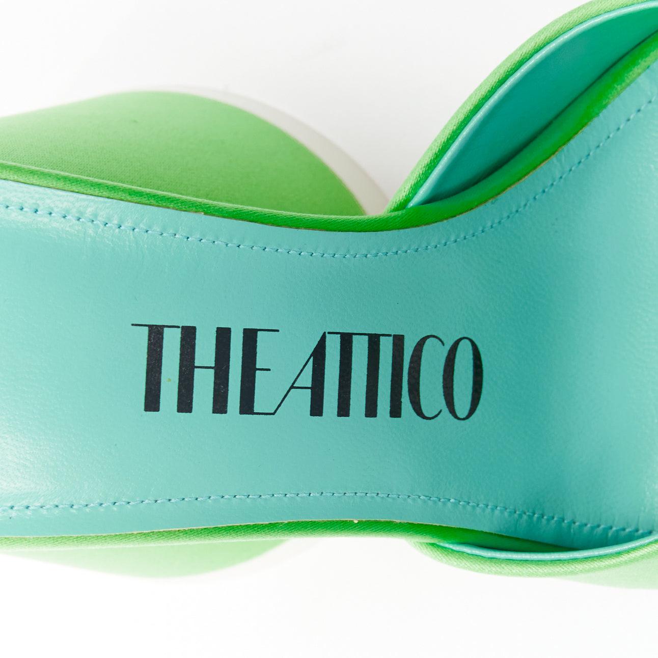 THE ATTICO Luz mint green satin sculptural cone heel open toe mule EU36.5 For Sale 5