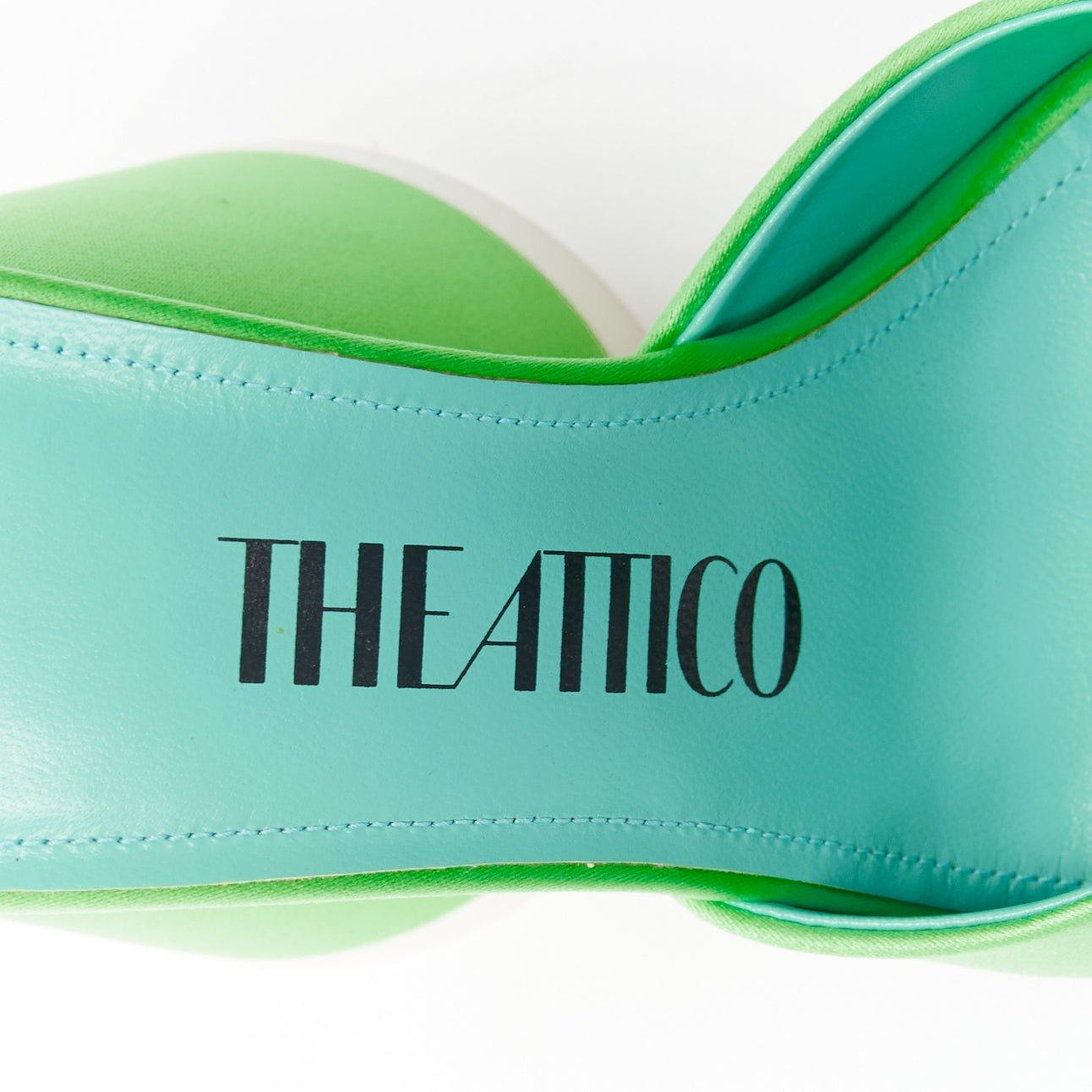 THE ATTICO Luz in raso verde menta con tacco a cono scultoreo open toe mule EU36.5 in vendita 4