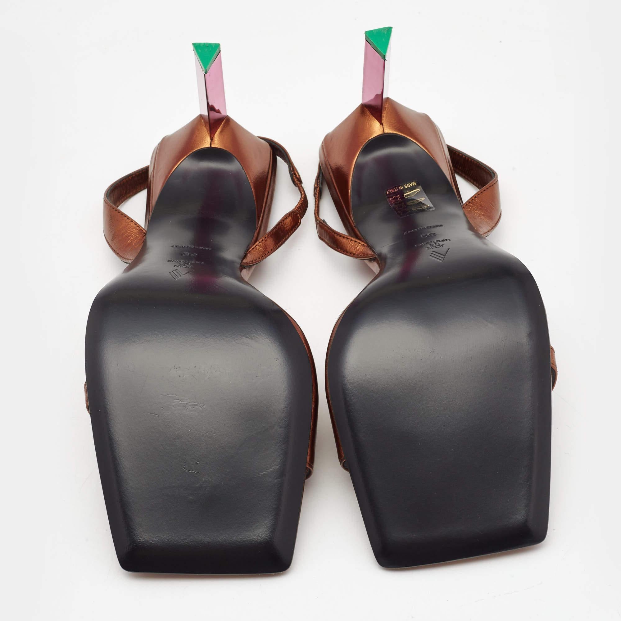 The Attico Metallic Bronze Leather Slingback Sandals Size 39 4