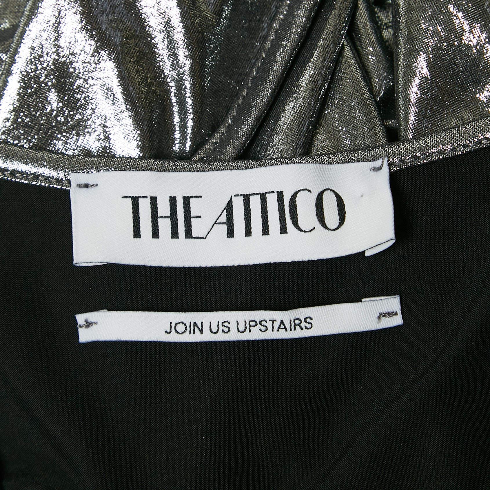 The Attico Metallic Silver Lamé Fan Detail Long Dress XS In Excellent Condition In Dubai, Al Qouz 2