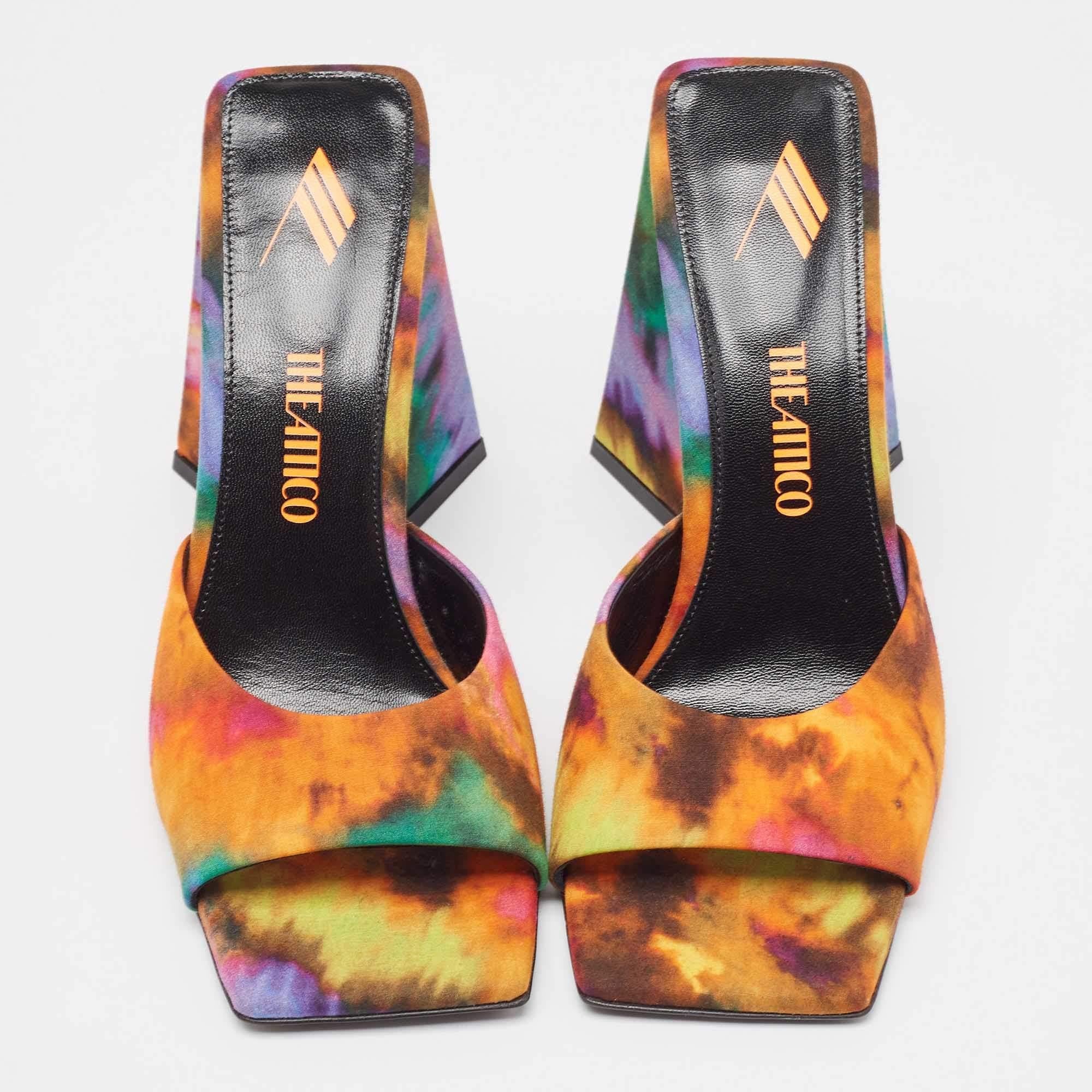 Brown The Attico Multicolor Canvas Block Heel Slide Sandals Size 39 For Sale