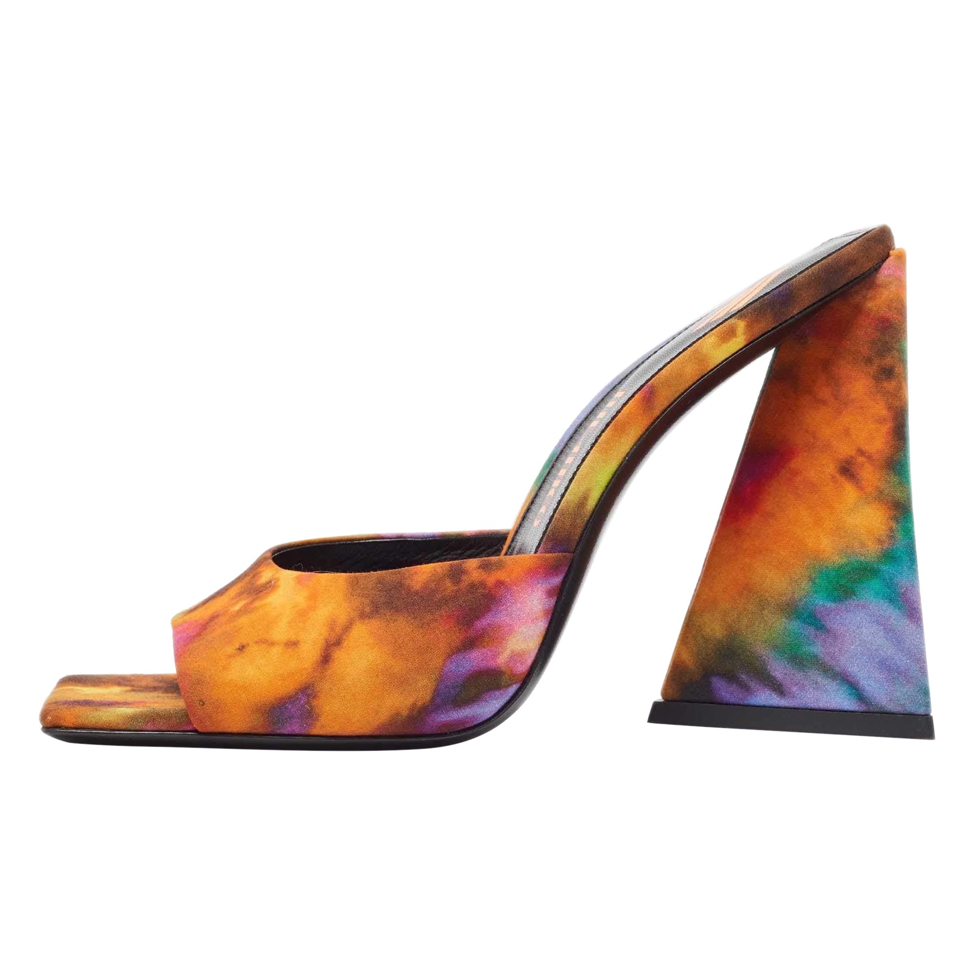 The Attico Multicolor Canvas Block Heel Slide Sandals Size 39 For Sale