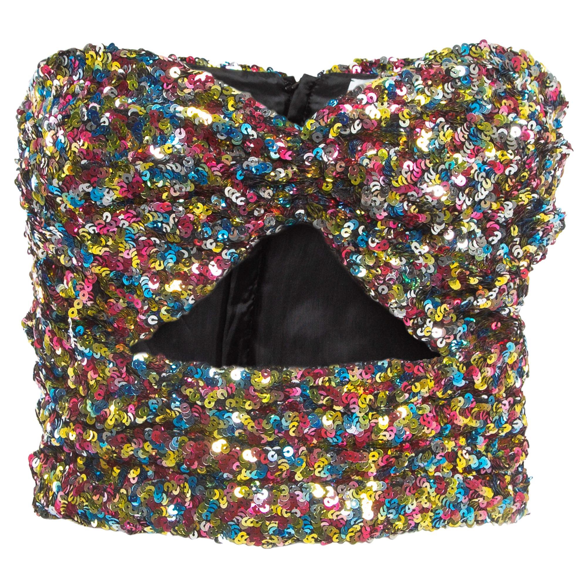 The Attico Multicolor Sequined Strapless Crop Top S For Sale