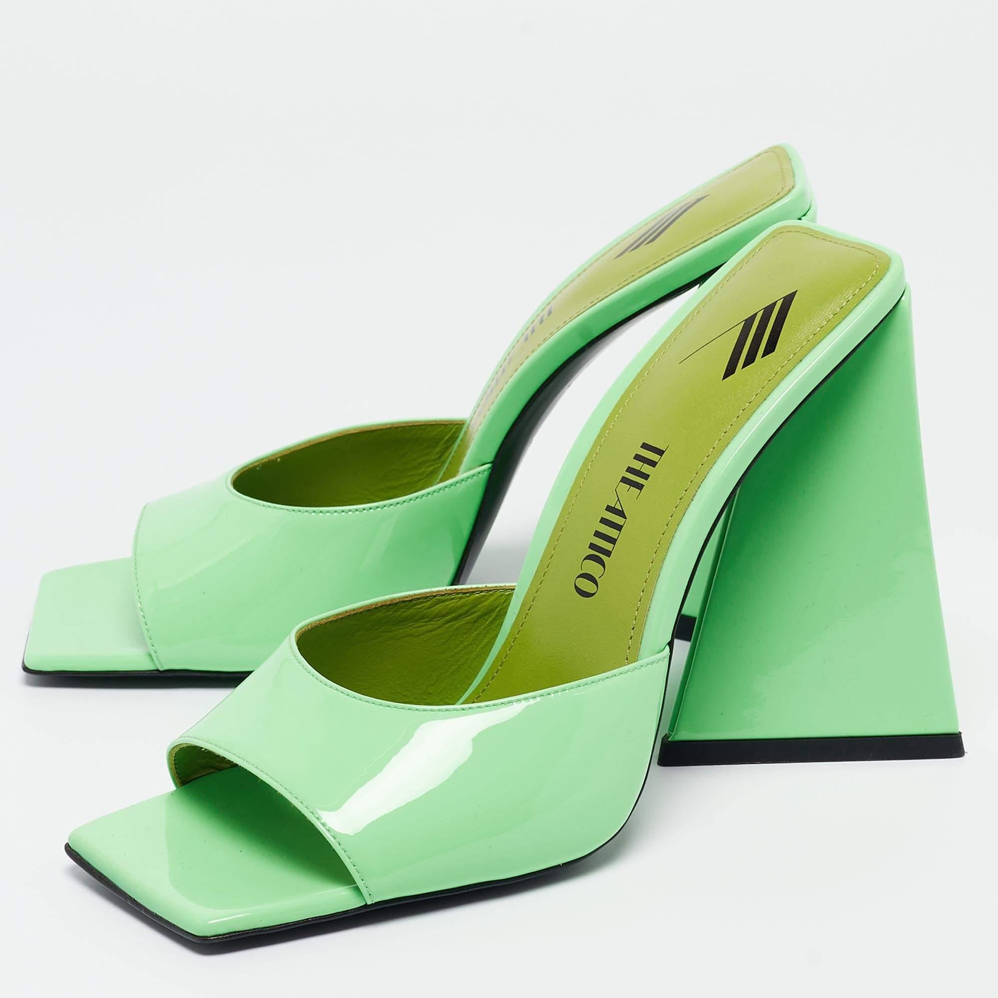 These sandals will offer you both luxury and comfort. Made from quality materials, they come in a stunning neon green shade and are lifted on unique heels.

Includes: Original Box, Info Card