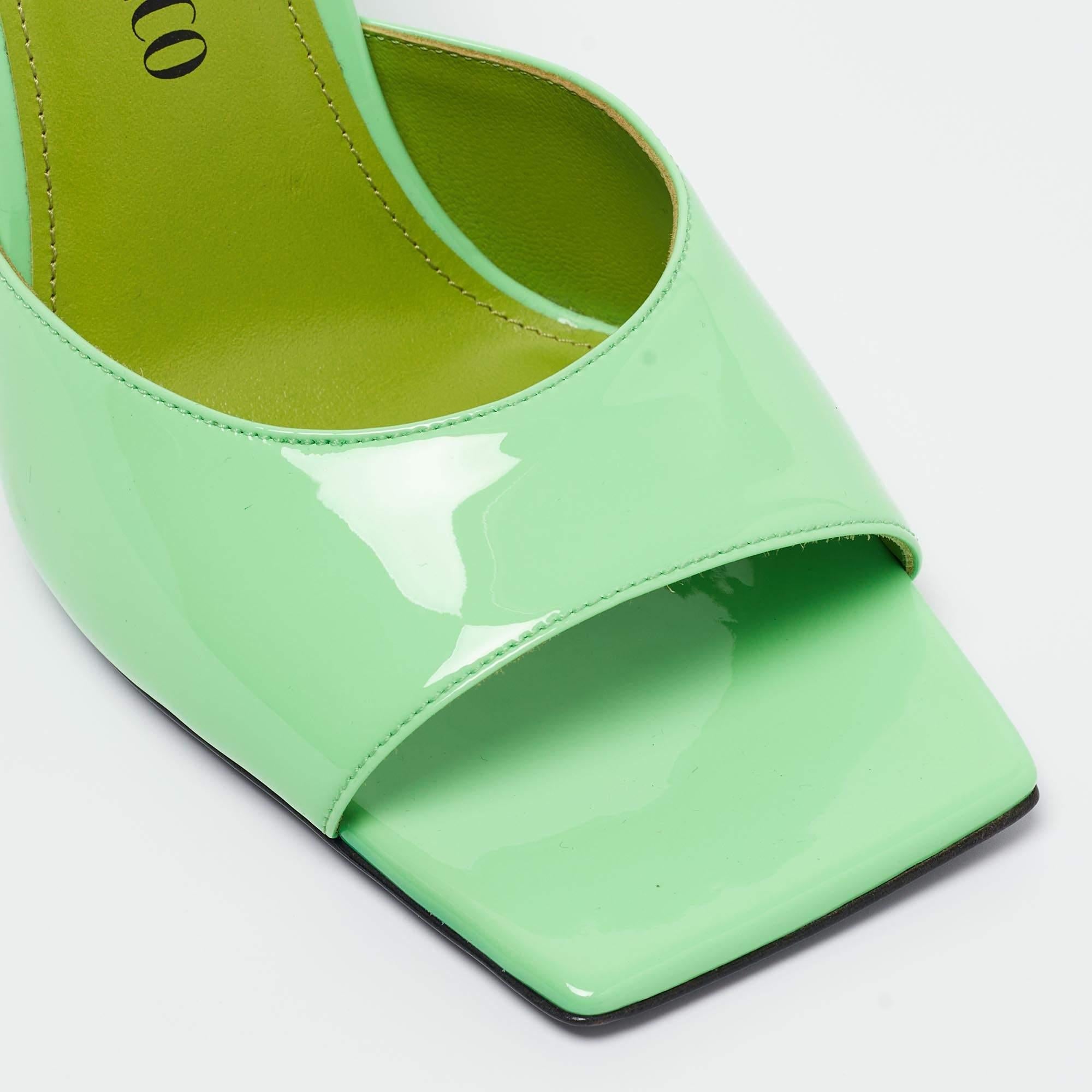 The Attico Neon Green Patent Devon Open Toe Slide Sandals Size 39 For Sale 1
