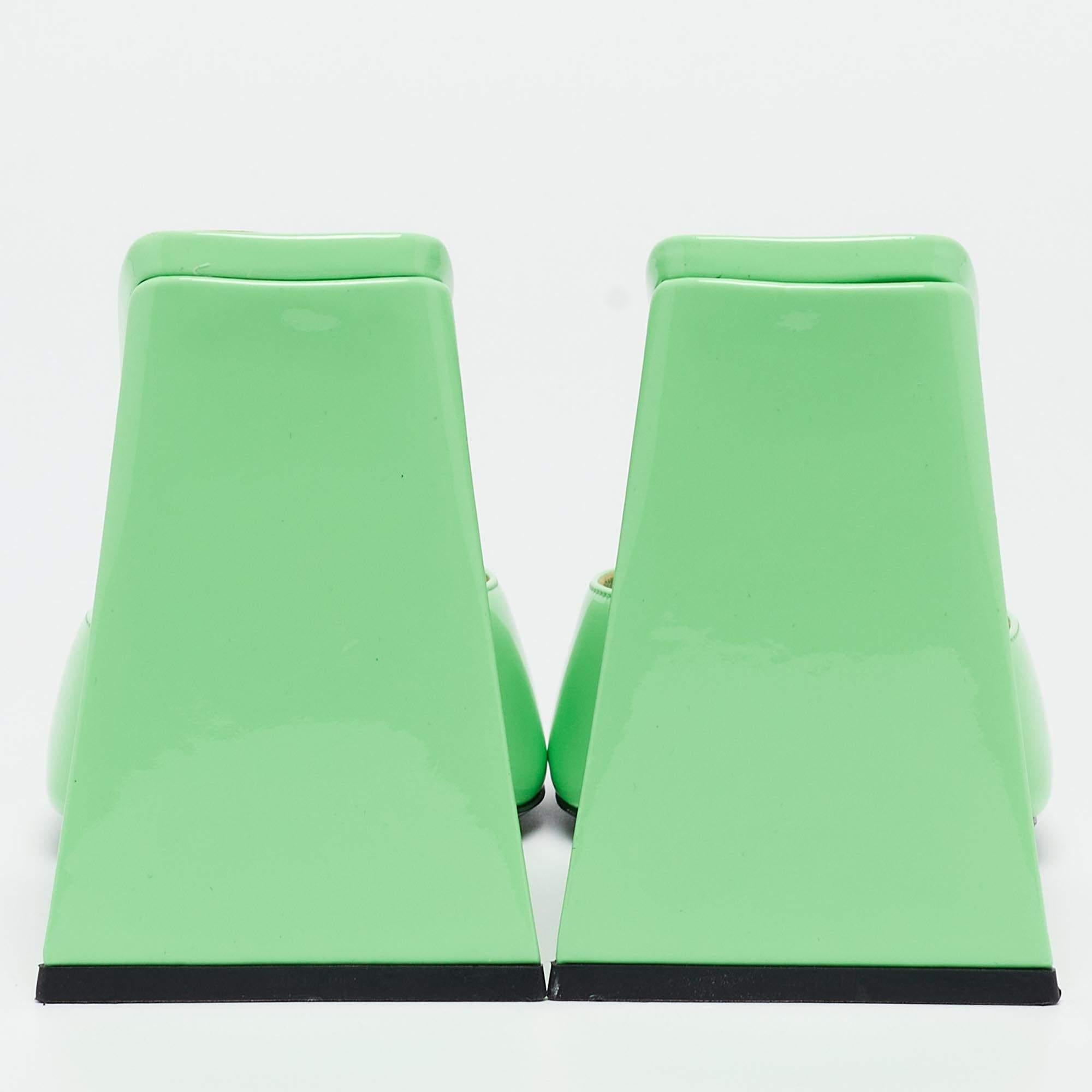The Attico Neon Green Patent Devon Open Toe Slide Sandals Size 39 For Sale 2