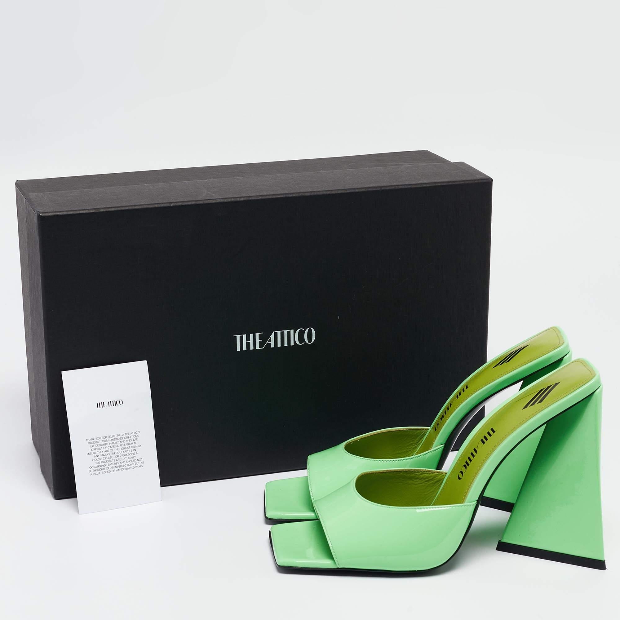 The Attico Neon Green Patent Devon Open Toe Slide Sandals Size 39 For Sale 5