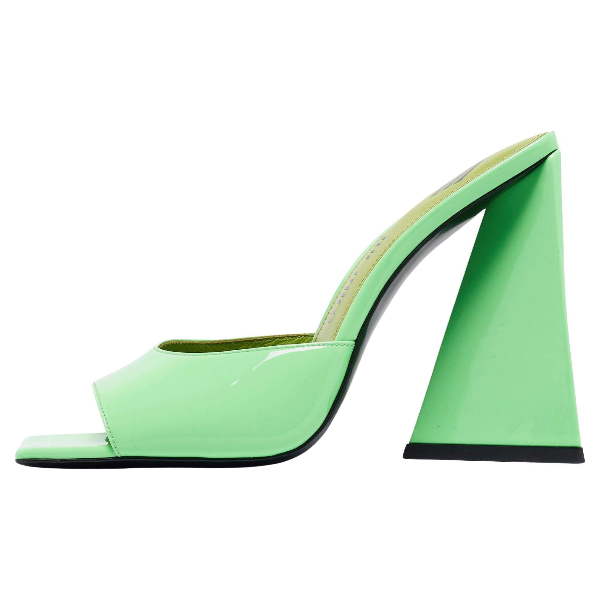The Attico Neon Green Patent Devon Open Toe Slide Sandals Size 39 For Sale