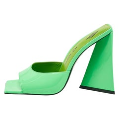 The Attico Neon Green Patent Leather Devon Slide Sandals Size 39
