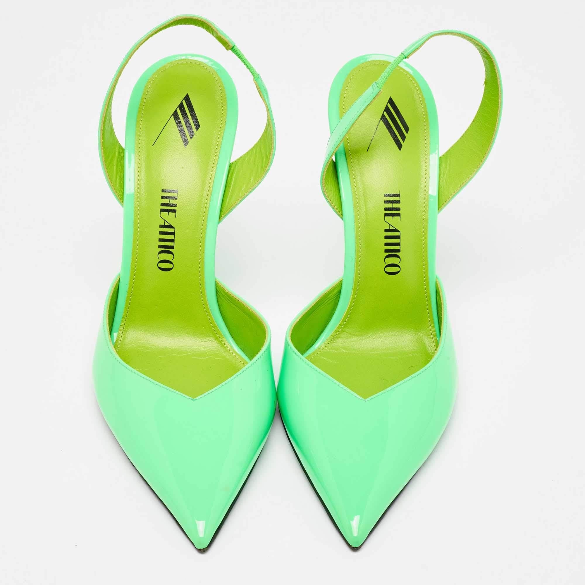 Vert The Attico - Escarpins en cuir verni vert fluo - Taille 39 en vente