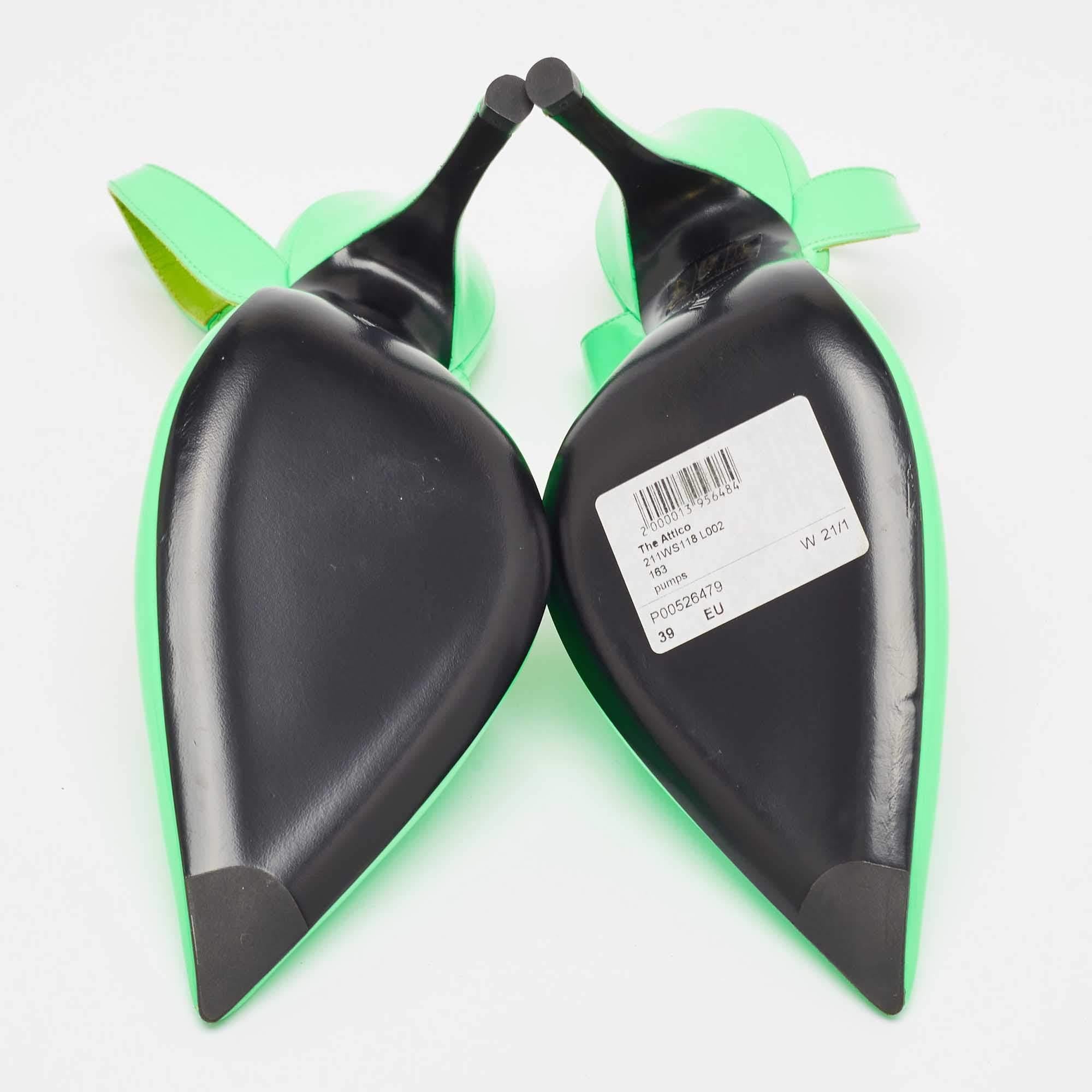 The Attico - Escarpins en cuir verni vert fluo - Taille 39 en vente 1