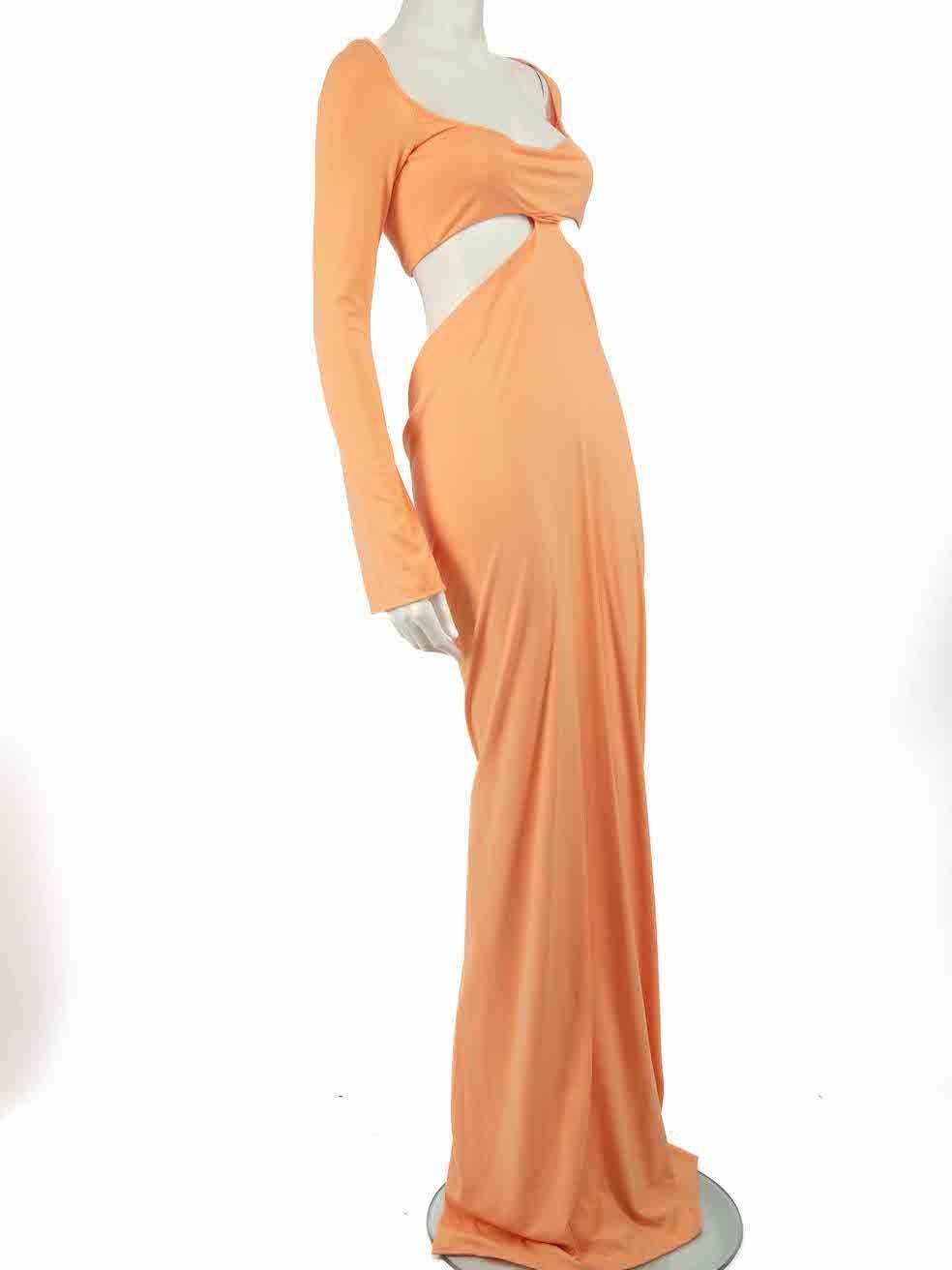 CONDITION is Very good. Minimal wear to dress is evident. Minimal discolouration to skirt hemline. A tiny hole is seen on the under bust seam on this used The Attico designer resale item.
 
 
 
 Details
 
 
 Orange
 
 Rayon
 
 Dress
 
 Cut out