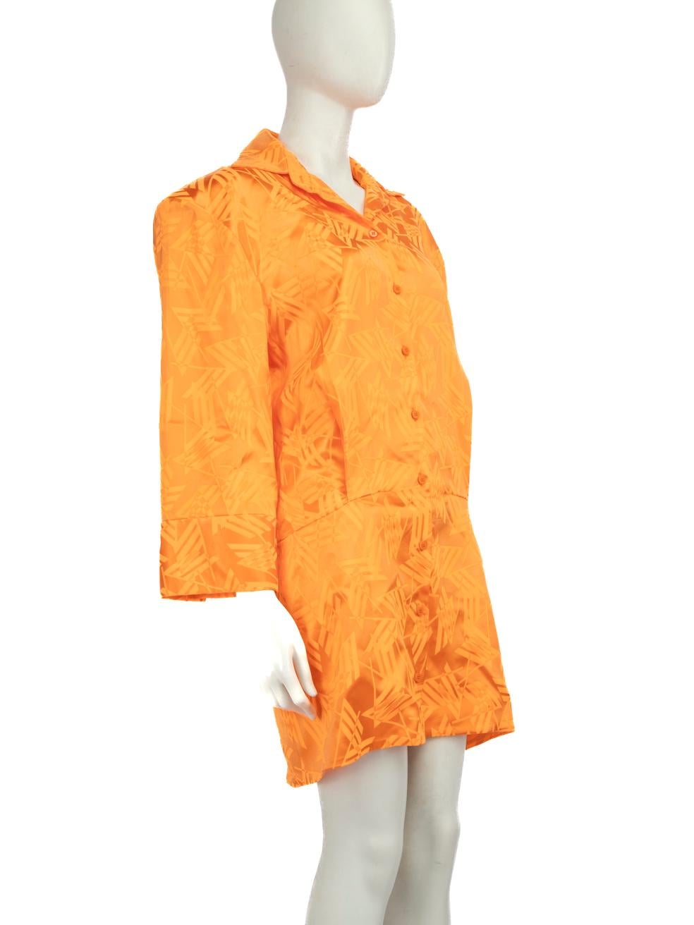 CONDITION is Very Good. Hardly any visible wear to the dress is evident on this used The Attico designer resale item.
  
  
  
  Details
  
  
  Orange
  
  Viscose
  
  Mini dress
  
  V neckline
  
  Abstract pattern
  
  Front button up closure
 