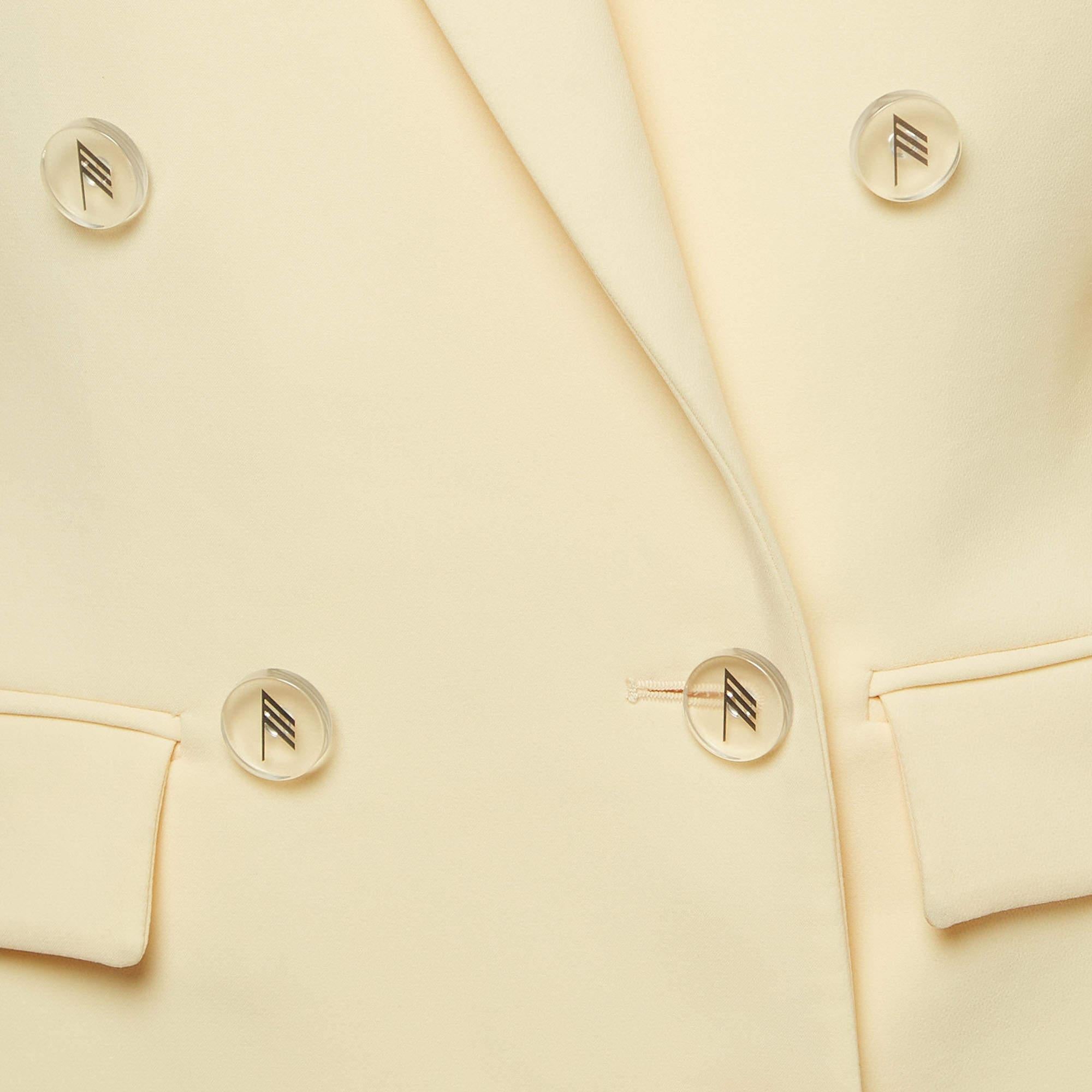 Blanc The Attico blazer d'avril croisé en crêpe extensible jaune pastel, taille M en vente