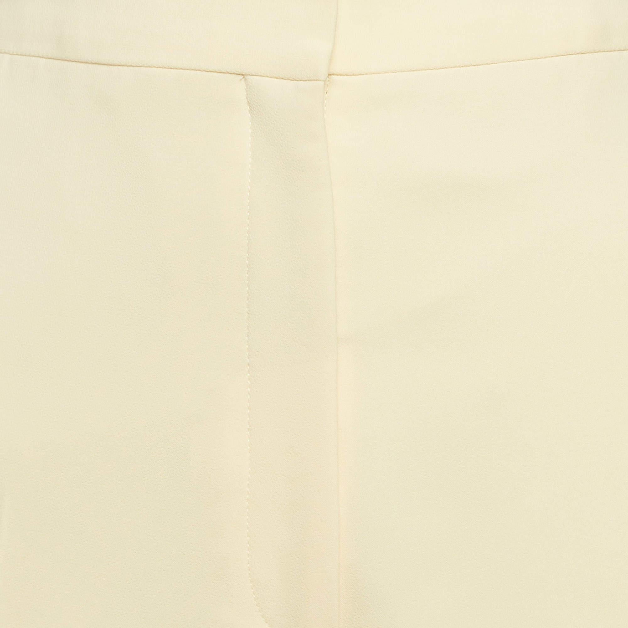 El Ático Pantalón de crepé elástico amarillo pastel de pierna recta L Beige en venta